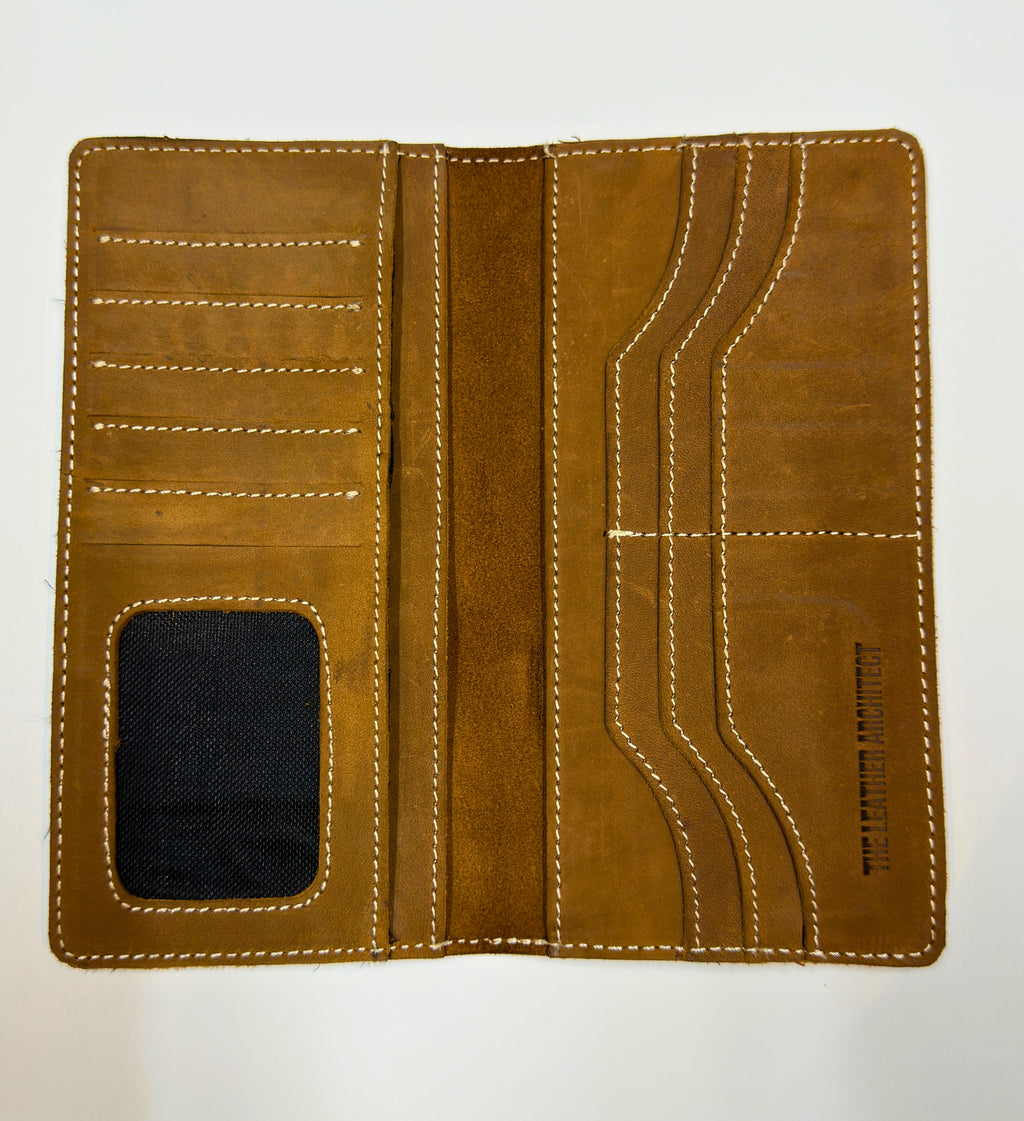 Brown Raw Pure Leather Long Wallet